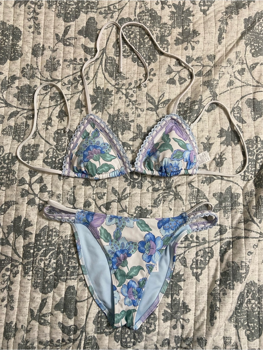 Hollister Floral Triangle Bikini in Lavender, Blue and Green
